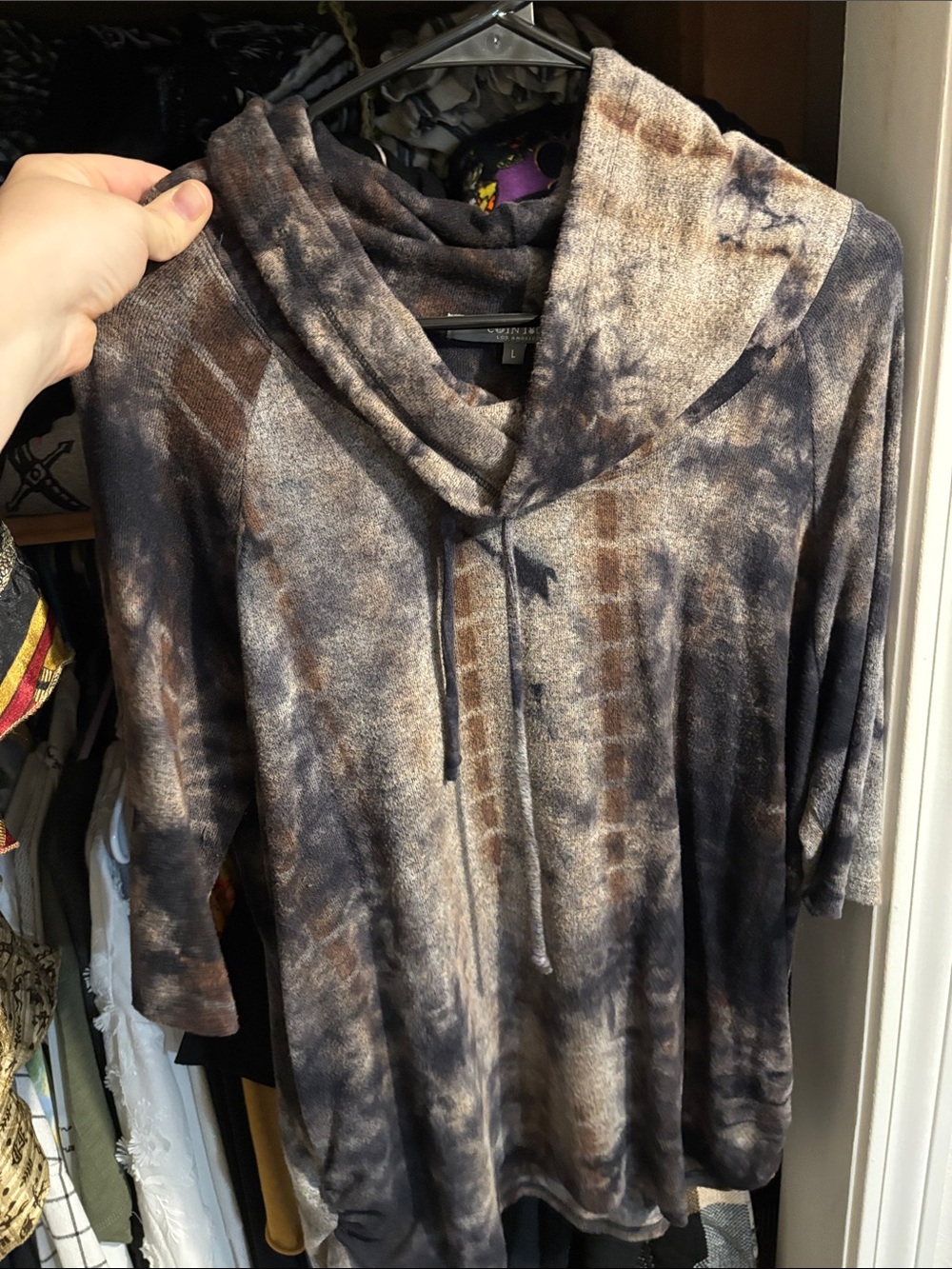 Angels Brown and Black Tie-Dye Turtleneck Sweater